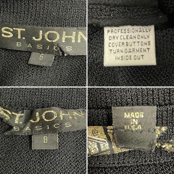 St. John Basics Set Black Santana Wool Knit Skirt Suit Small 6/8 Vintage Classic - Picture 14 of 16